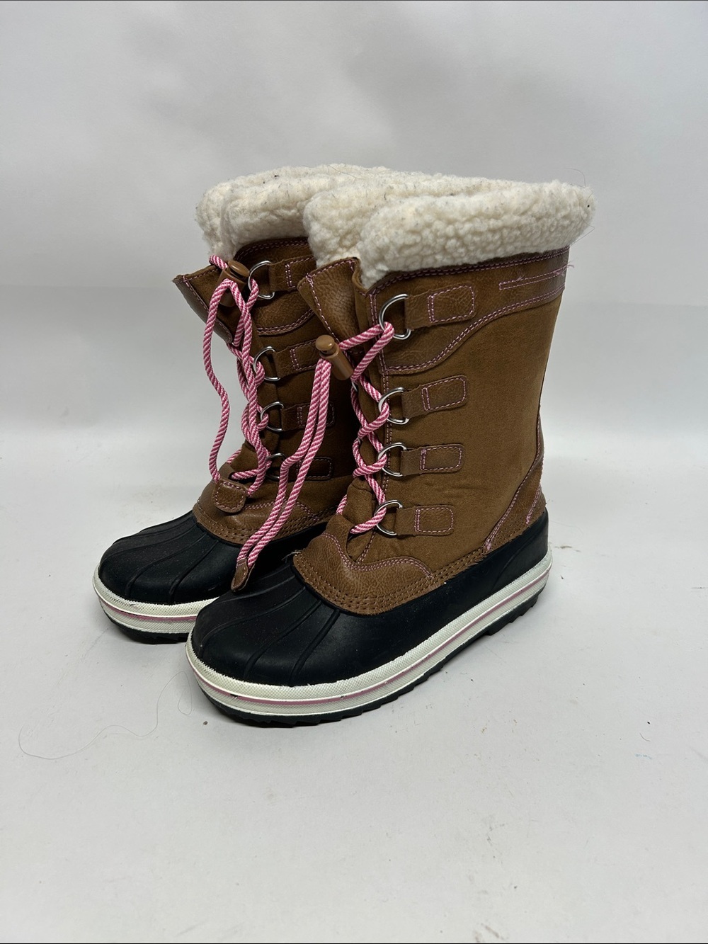 Brown Winter Boots with Pink Laces girls, snow boots size 3, fall Creek kids